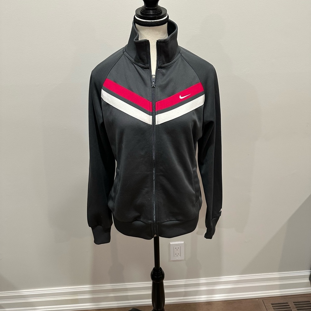 Nike Women's Gray Jacket with Red and White Accents